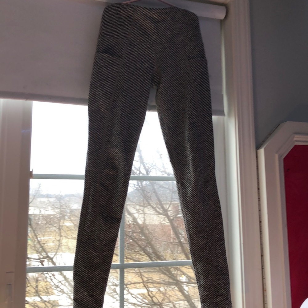 Gray and white denim striped pants